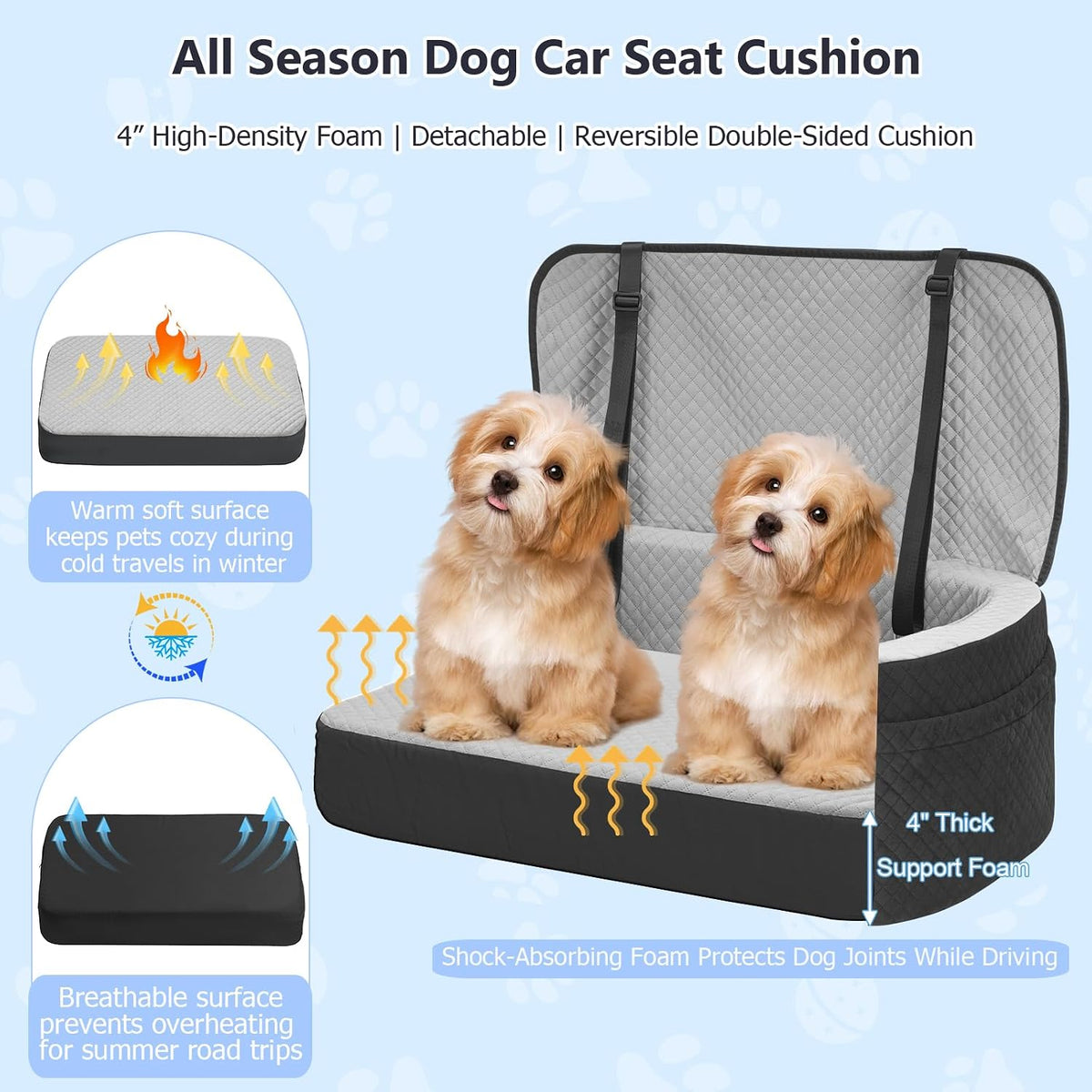 BLVRYVIO Large Dog Car Seat for Medium Sized Dogs Under 55lbs or 2 - Black/Gray / Large - image 3