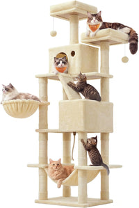 Feandrea Cat Tree, Multi-Level Condo - Beige / XXL (23.6"L x 19.7"W x 81.1"H)