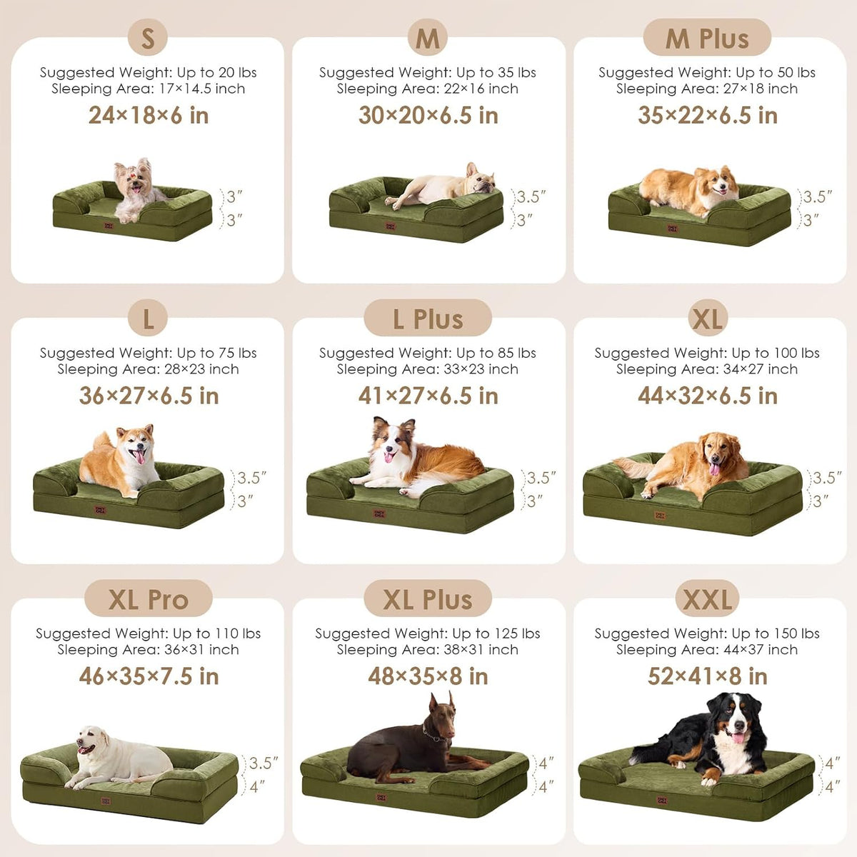 EHEYCIGA Orthopedic Dog Beds Large Sized Dog - Olive Green / 46.0"l X 35.0"w X 7.5"th - image 2
