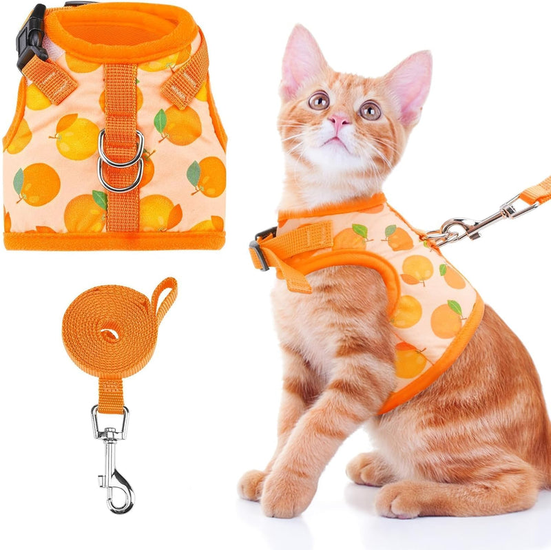 BINGPET Cat Harness and Leash Set, Escape Proof and Adjustable - Orange / Medium