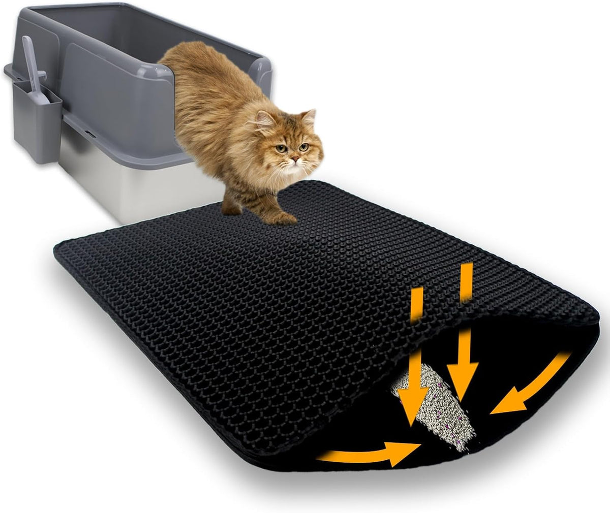 Cat Litter Mat, 30" x 22" Extra-Large - Black / 30x22in