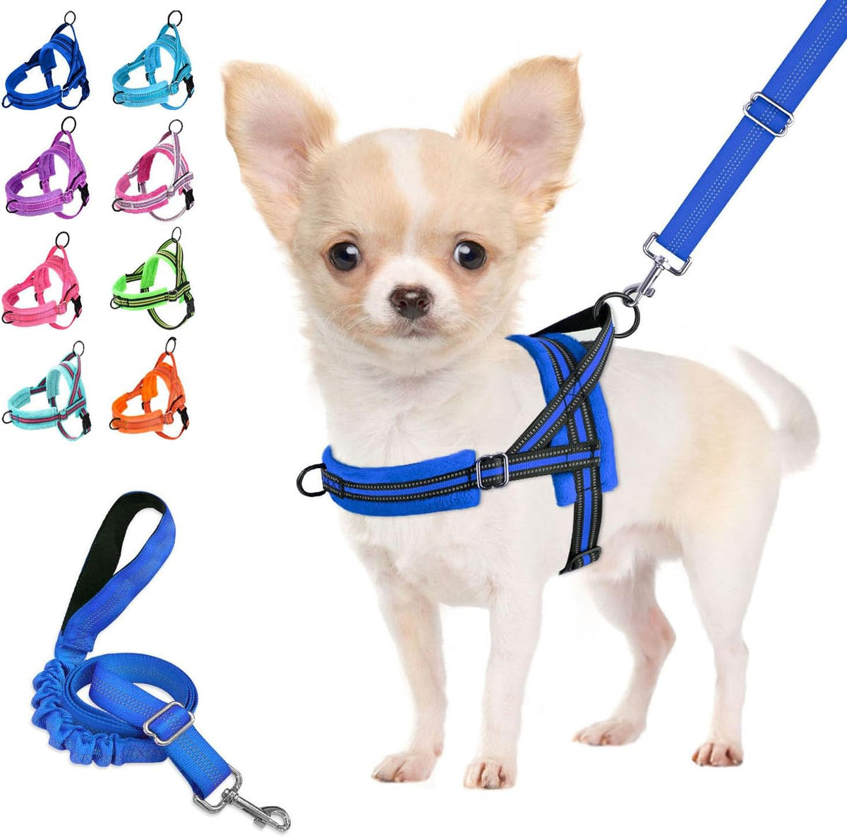 Lukovee Small Dog Harness and Leash Set, No Pull Soft Padded, XS - Blue / M ( Chest 19.7'' ~ 29.1'')