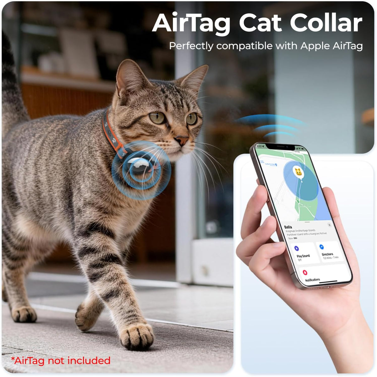 Reflective AirTag Cat Collar - Orange / Breakaway(8.5"-12") - image 3