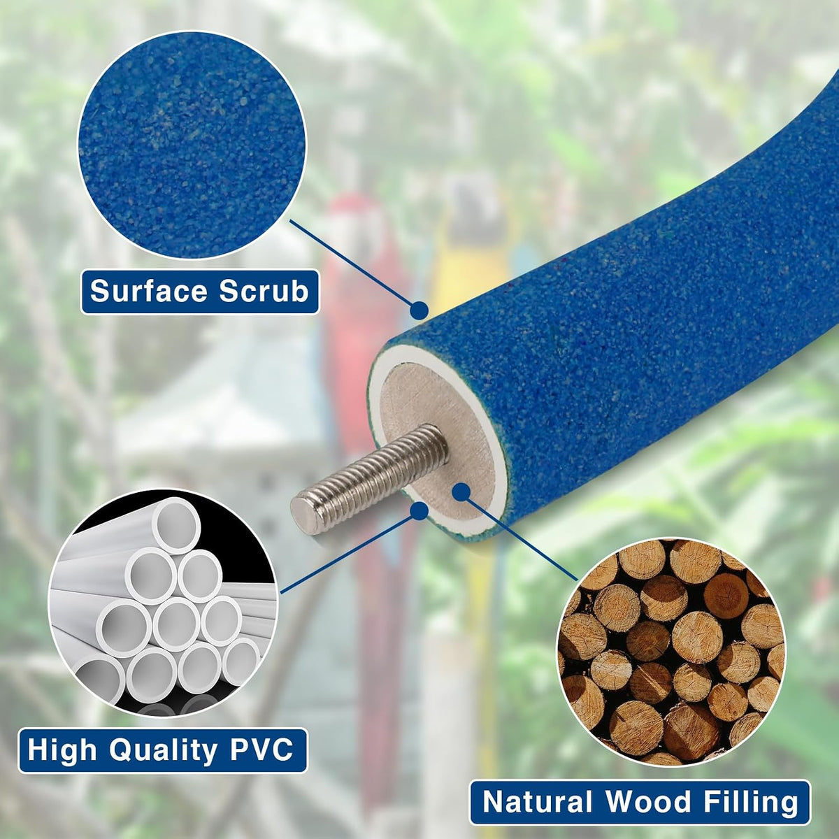 U-Shaped Large Parrot Perch, Quartz Bird Perch for Cage – Essentials for Birds - X-Large / Blue - image 4