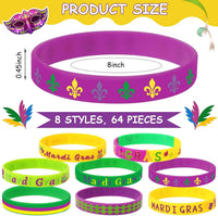JUNEBRUSHS 64pcs Halloween Party Favors Silicone Bracelets Rubber - Mardi Gras Carnival Party Style - image 2