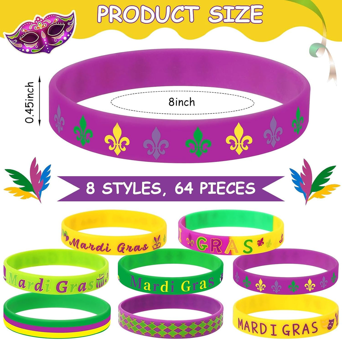 JUNEBRUSHS 64pcs Halloween Party Favors Silicone Bracelets Rubber - Mardi Gras Carnival Party Style - image 2