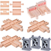 Ioffersuper wooden train track expansion set, 12 piece bump, cross, bridge pier and stop tracks