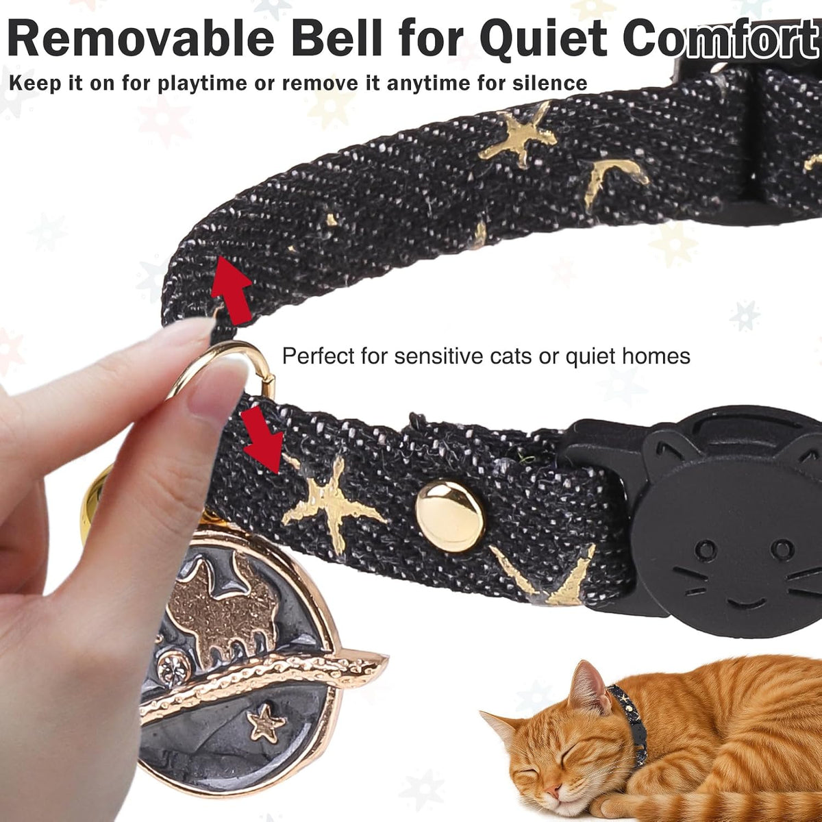 Cat Collar Breakaway, Soft Kitten Collar with Bell, Daisy - Denim (Pack of 3) - image 3