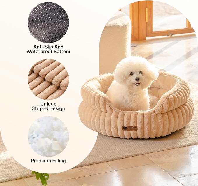 MEWOOFUN Cat Beds for Indoor Cats Washable, Dog Beds for Small Dogs Round Pet Bed for Puppy and Kitten (Camel, 20"x20"x8")