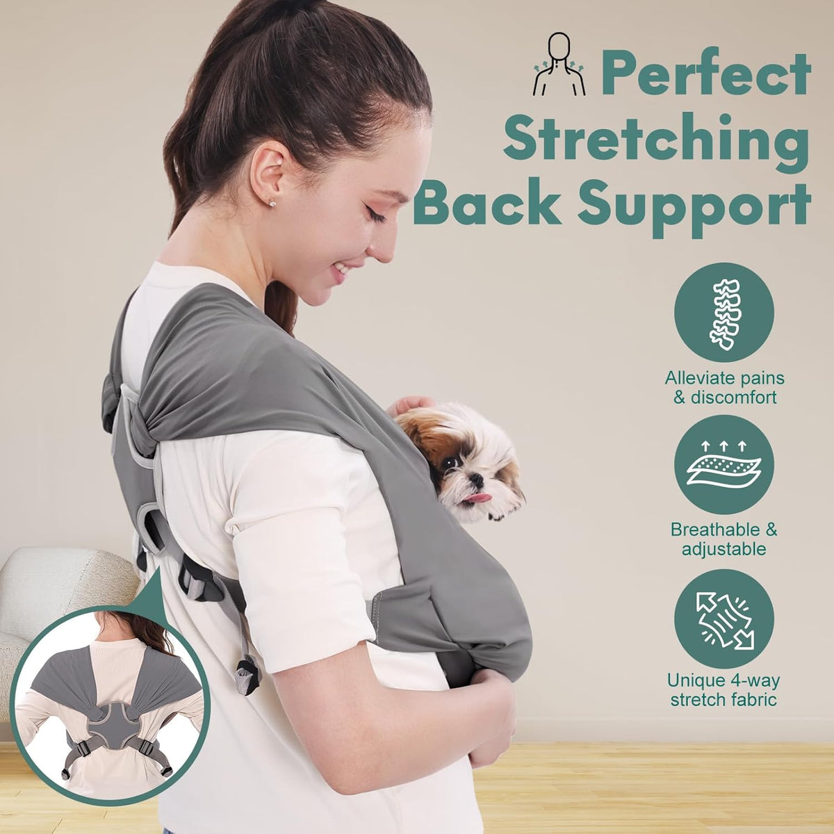 Supet Dog Sling Carrier for Small Pet - Grey / Regular - image 2