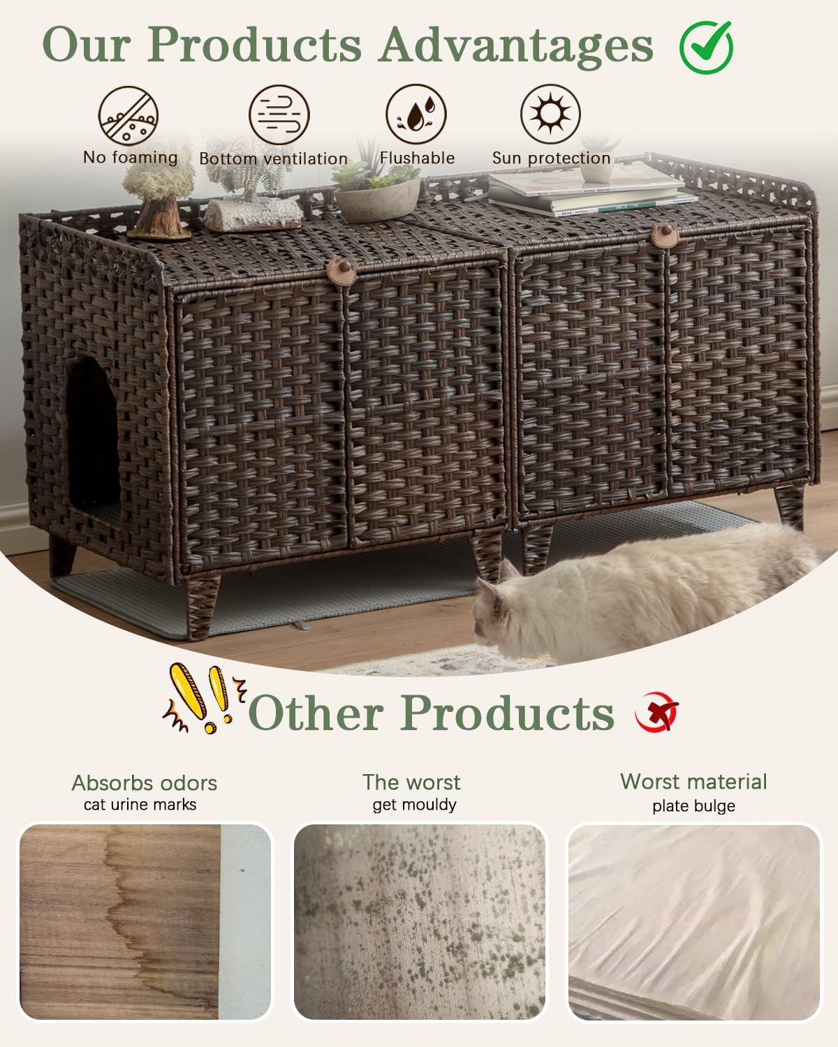Cat Litter Box Enclosure Hidden Litter Box Furniture - Extra Large / Brown - image 3