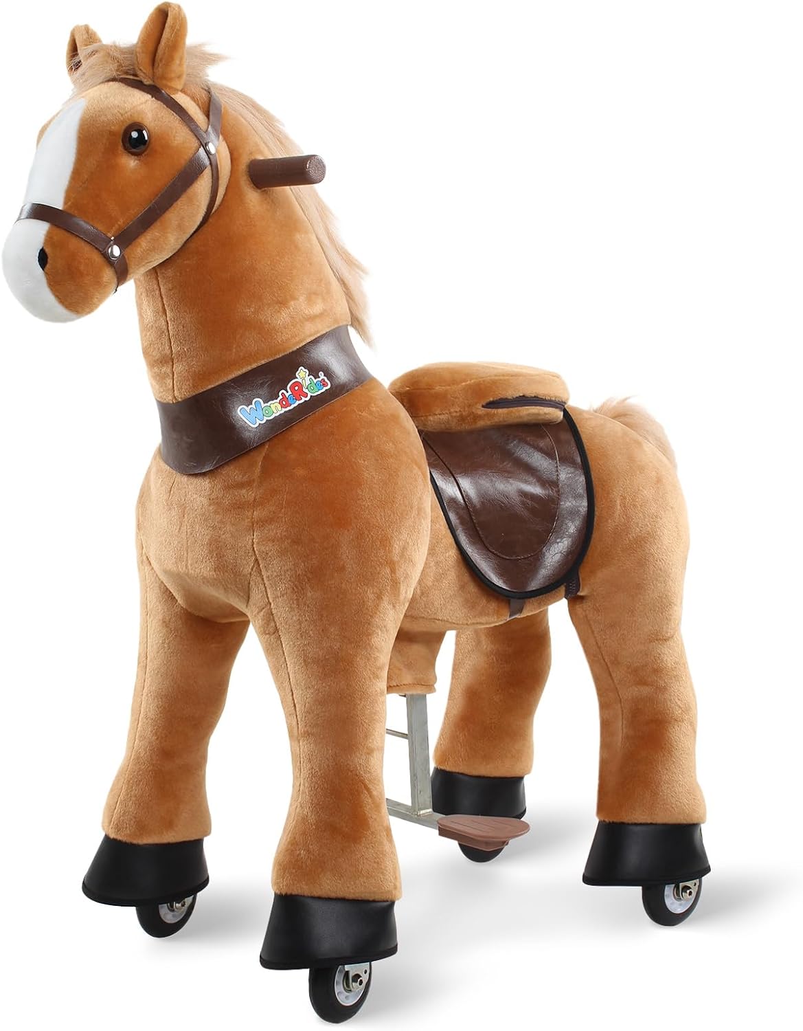 WondeRides brown plush ride on pony for kids with foot pedals, handlebar and wheels - view 3