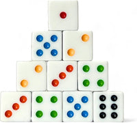 Luck Lab 6 sided dice set of 10 white 16mm D6 dice with multicolor rainbow pips - view 2