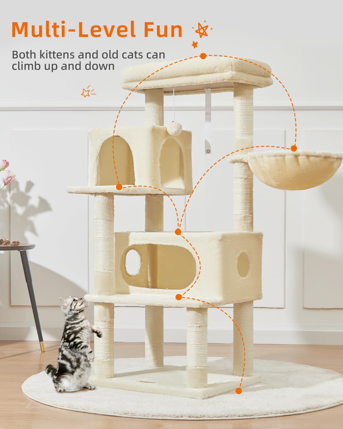 Taoqimiao Cat Tree, Suitable for Kittens - Beige / 49.2 Inches - image 3