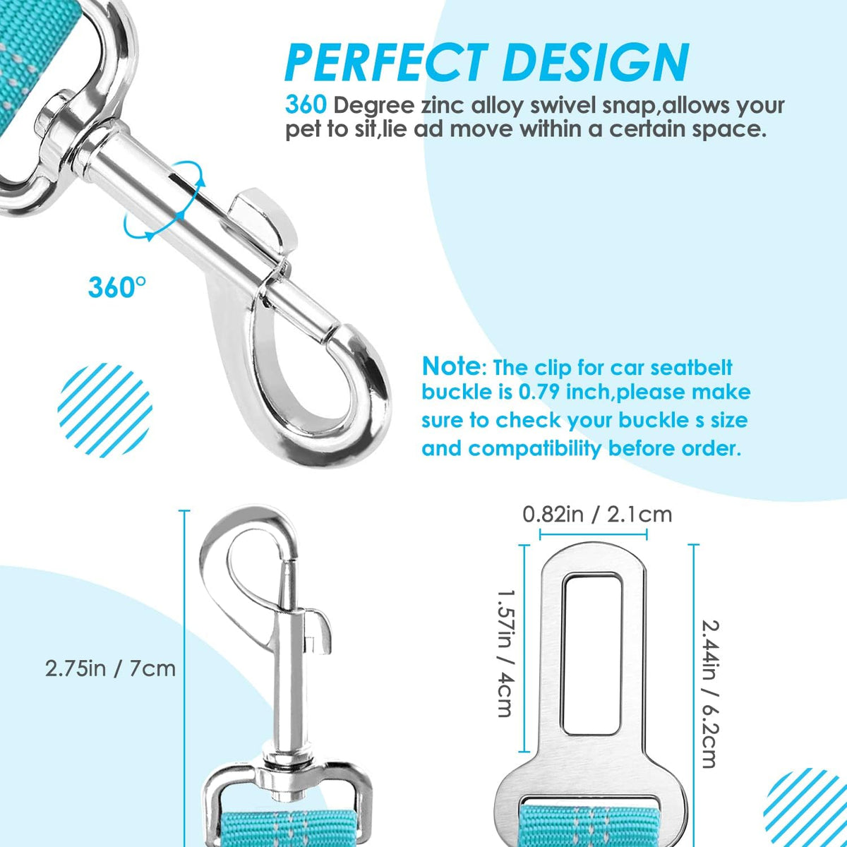 SlowTon Double Dog Seat Belt for Car with Elastic Bungee Buffer - C.Mint Blue / 2 Small in 1 - image 4
