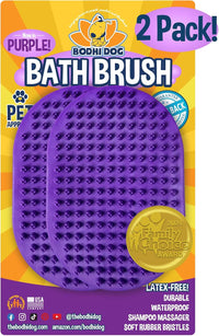 Bodhi Dog Shampoo Brush - Pet Grooming & Bath Supplies for Dogs and Cats - Bath Brush for Long - 2 Pack / Purple