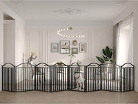 BHG Metal No-Assembly Freestanding Dog Gate with Door Walk Through, Extra Wide 96", Extra Tall 32" Pet Gate, Accordion Puppy Folding Playpen Dog Fence, with 2PCS Support (Black, 8 Panels)