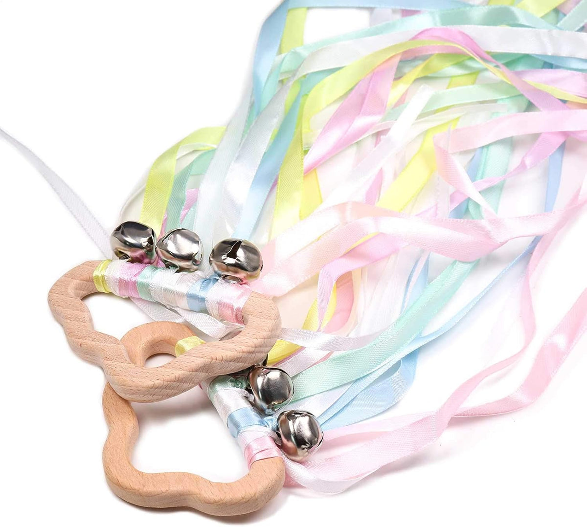 DILIMI rainbow ribbon hand kite set of 2 with natural wood rings