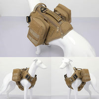 Tactical Dog Backpack Harness for Large Breed Original Design Metal - M / Khaki (with 2 pouches) - image 4