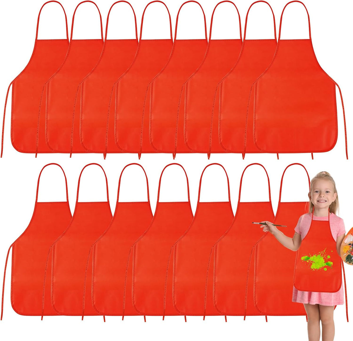 PLULON 8 Pcs Colorful Apron Kids Aprons for Painting Cooking Art Smock – Fun for Kids & Family - Red / 15