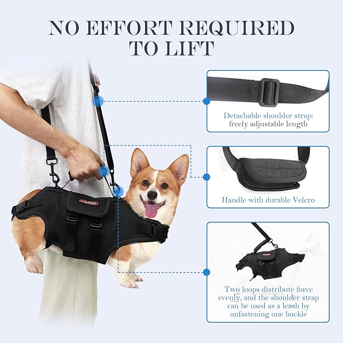 Dog Lift Harness, Full Body Support with Adjustable Control Handle for Small Senior Dogs, Post-Surgery Recovery & Joint Problems (Oxford Cloth, S)