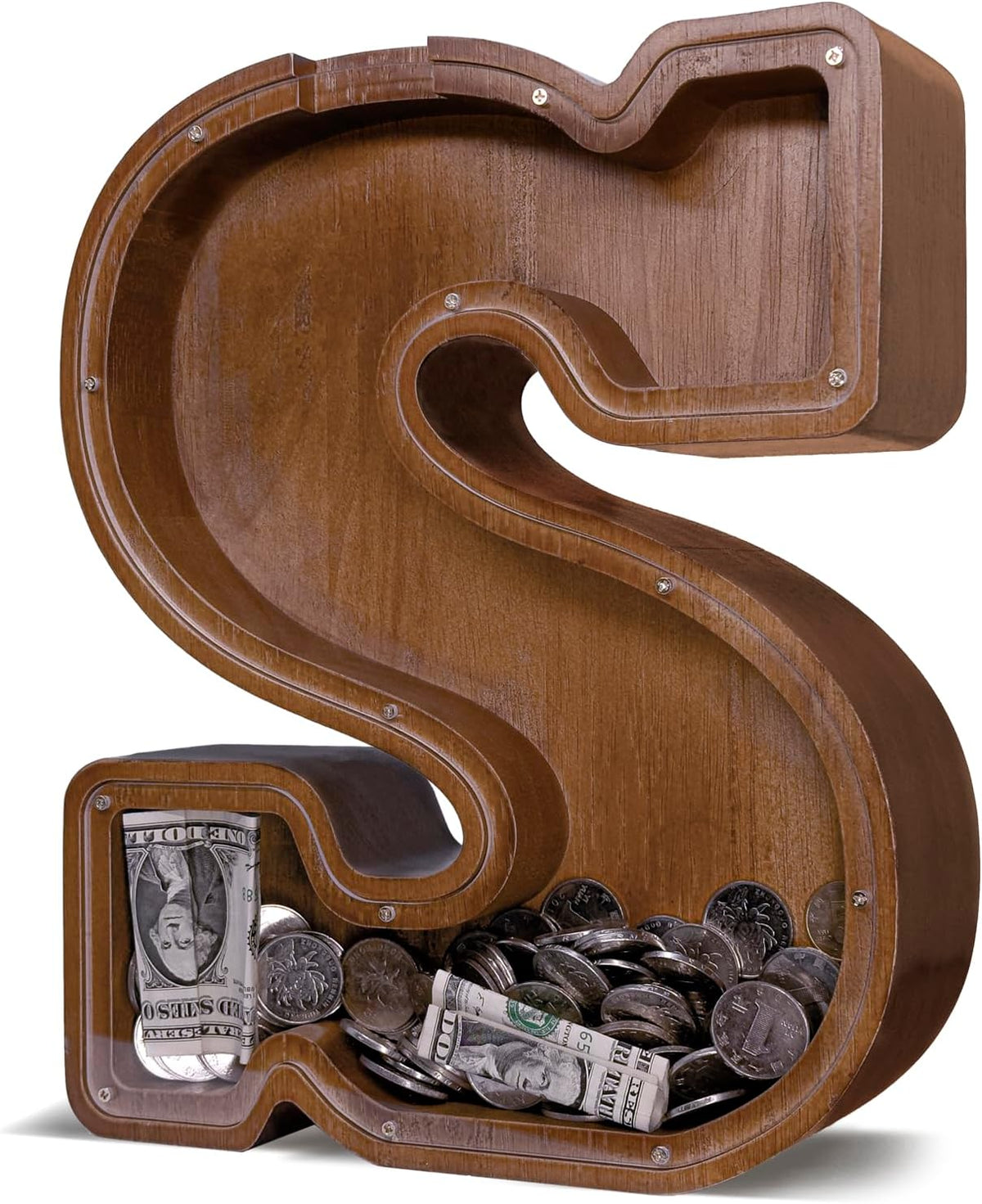 JOOMLAFLY Wooden Letter Piggy Bank for Kids 9"Clear Coin Bank - S / Initial-12"