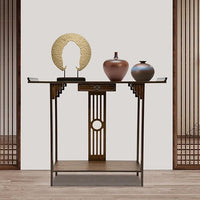 Console Table with Storage Shelves, 2 Tiers L 40.1” Narrow Sofa Table with Drawers, Bamboo Entryway Table for Small Spaces, Living Room Hallway Foyer Corridor Wood Entry Table