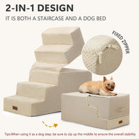 Dog Steps for High Bed, 5-Step Pet Stairs for Small Dogs and Cats – Essentials for Cats - Beige / 5 - image 4