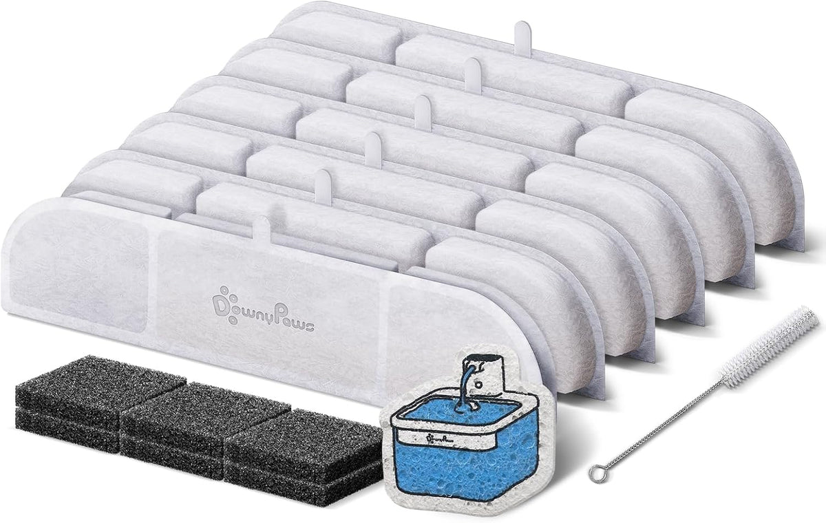 DownyPaws 6 Packs Replacement Filters for Battery Operated Cat Water - 6 Packs Replacement Filters with Cleaning Kit