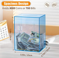 Hicocool Clear Acrylic Piggy Bank with Lock & Key - Blue - image 3