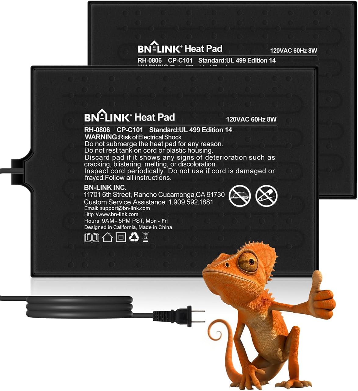 BN-LINK Reptile Heat Pad 6"X8" 8W for 10-20gal Under Tank Terrarium - 6" X 8" 2-PACK
