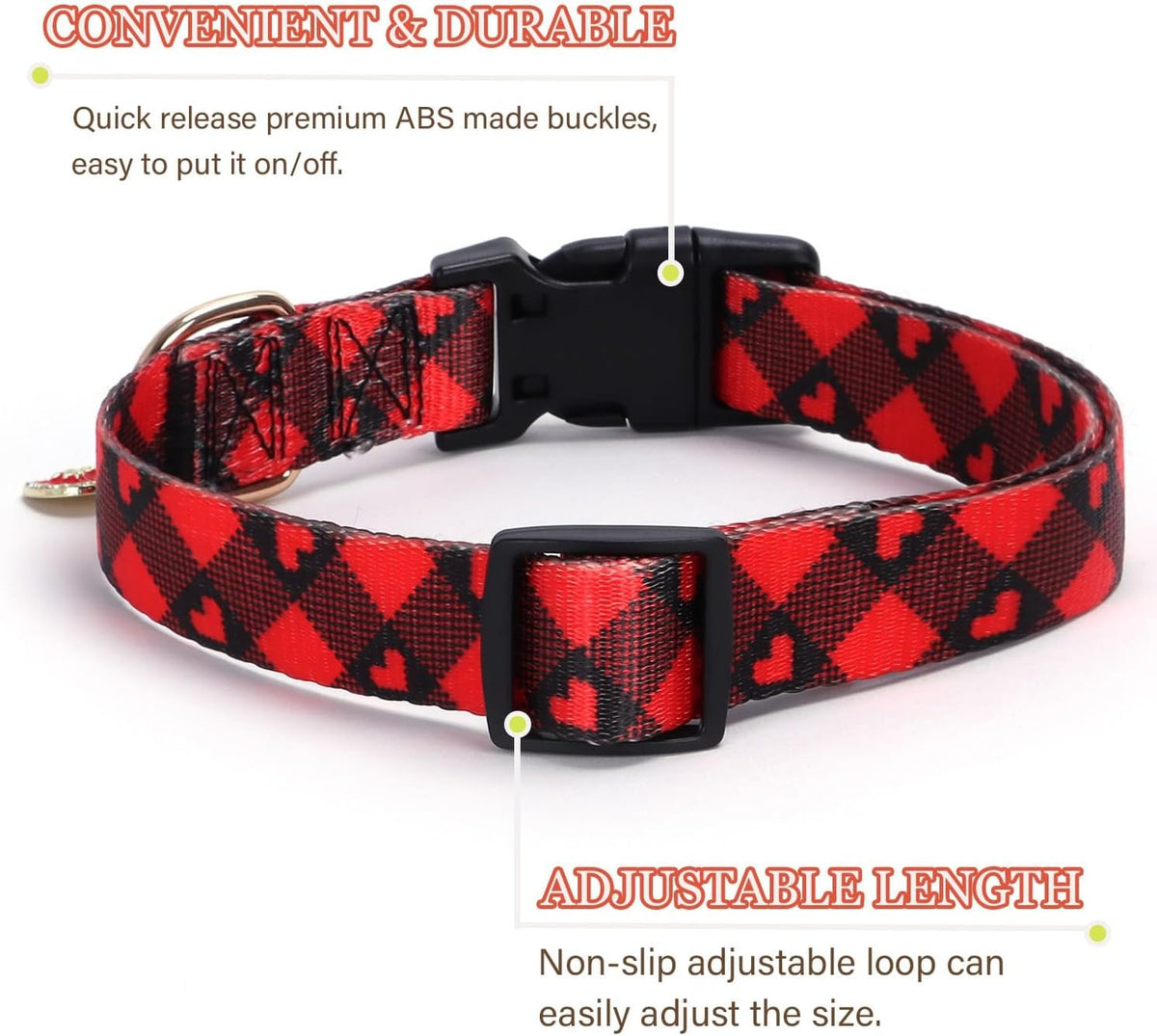 Reflective Dog Collar, Puppy Collar with Buckle Adjustable - Z-Red Heart / Small :Width 5/8",Neck 10-14" - image 2