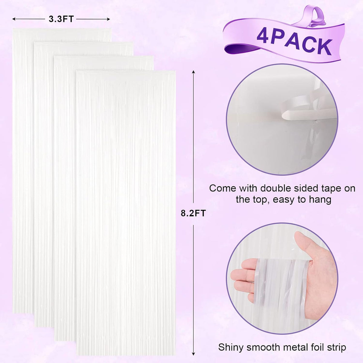 Voircoloria 2 Pack Gold Foil Fringe Backdrop Curtains - White / 4 - image 3