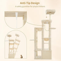 Heybly Heavy Duty Cat Tree, 71-Inch Tall Tower for Large Maine Coon with Extra-Large Baseboard, Cat Condo Furniture with Multi-Level Platforms, 2 Hammocks and 12 Scratching Posts, Beige HCT037M