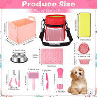 65 Pcs Puppy Supplies Starter Kit Small Dog Essentials Includes Dog Leash, Toys, Bowl, Brushes, Water Bottles, pet Blankets Puppy Accessories for New Welcome Gift Supplies(Cute,Pink)
