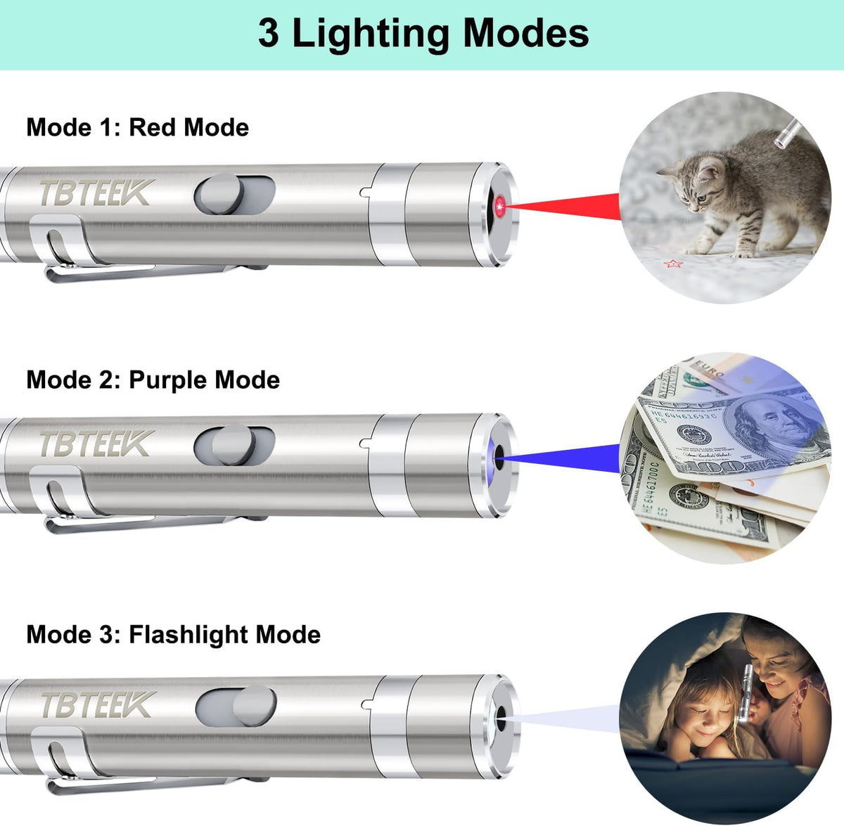 TBTeek Cat Toys, Rechargeable, 3 Light Modes & 5 Fun Patterns – Essentials for Cats - 2pcs red light - image 3