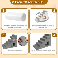 Dog Stairs for Small Dogs 27”H, 6-Step Dog Steps for High Bed, High-Density Foam Pet Stairs with Non-Slip Removable Washable Cover to Get on Bed