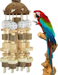 KATUMO Bird Toy, Large Parrot Natural Wooden Blocks Chewing Toy Suits for African Grey Cockatoos - Plastic ball