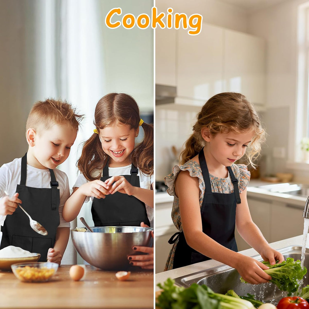 IAGBIBUI 12 pack of black kids aprons with two front pockets - view 16