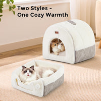 2in1 Cat Bed Cave for Indoor Cats Enclosed Bed with Washable Pillow – Essentials for Cats - M - 15.0"L x 15.0"W x 15.3"H / Cream - image 2