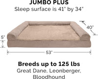 Furhaven Cooling Gel Dog Bed for Large Dogs w/ Removable Bolsters & Washable Cover, For Dogs Up to 125 lbs - Plush & Suede Sofa - Almondine, Jumbo Plus/XXL