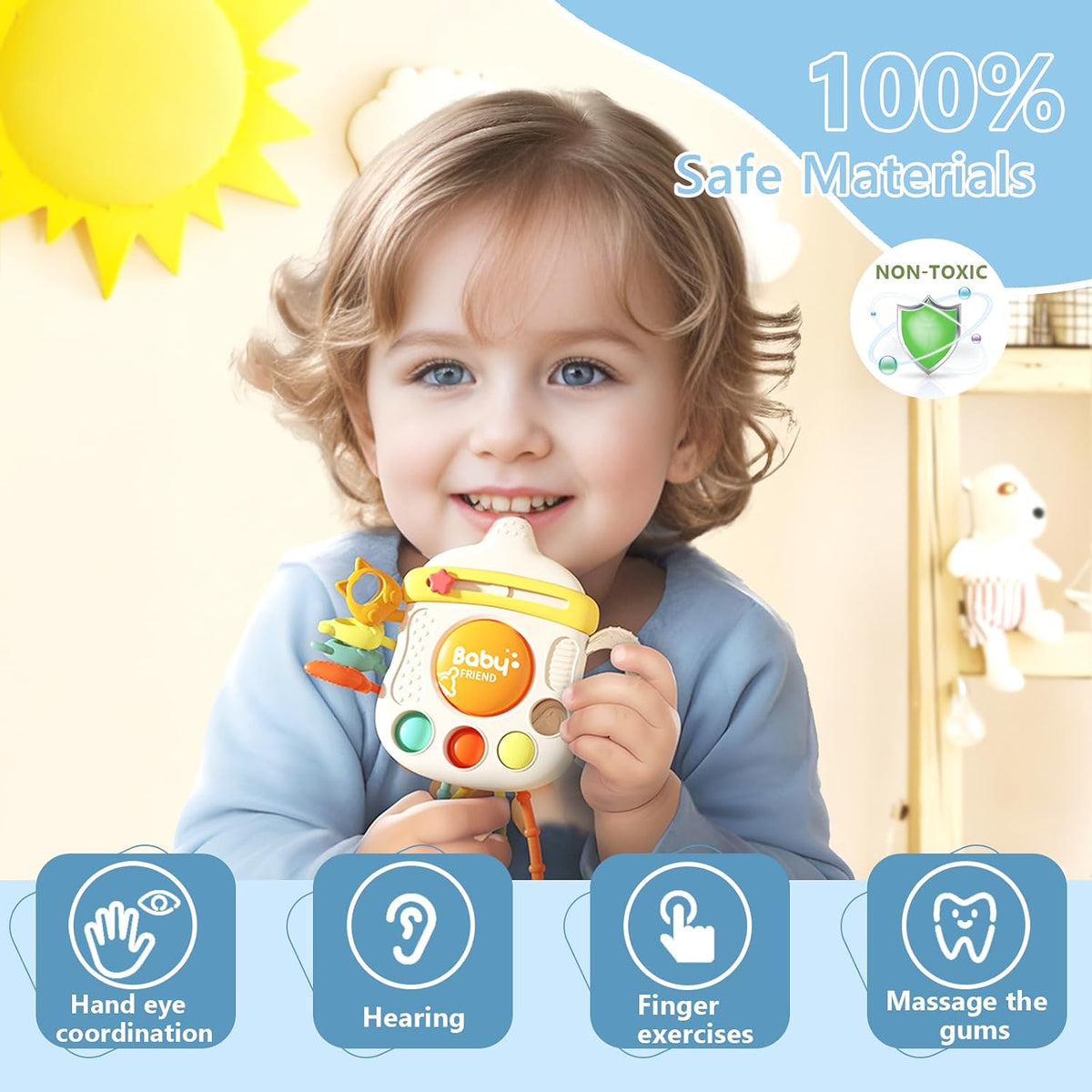 Montessori silicone pull string baby sensory toy with ropes, buttons and bubbles - view 4