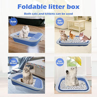 Collapsible Small Cat Litter Box,Open Top Cats Litter Pan with Scoop Foldable Shallow Kitten Potty Toilet Waterproof Cat Travel Litterbox Anti-Splashing Low Entry Semi-Enclosed Easy Clean(Blue)