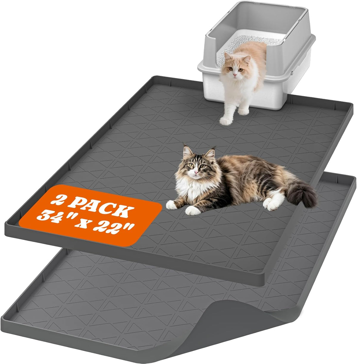 2 Pack Silicone Cat Litter Mat 34 x 22 in, Easy to Clean - Gray / 2 Pack