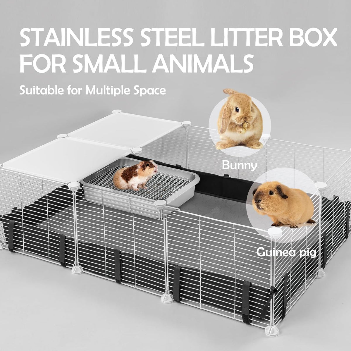 MEEXPAWS Rabbit Litter Box Stainless Steel - M 17.7"x13.7"x3.9" for Guinea Pig and Small Bunny - image 3