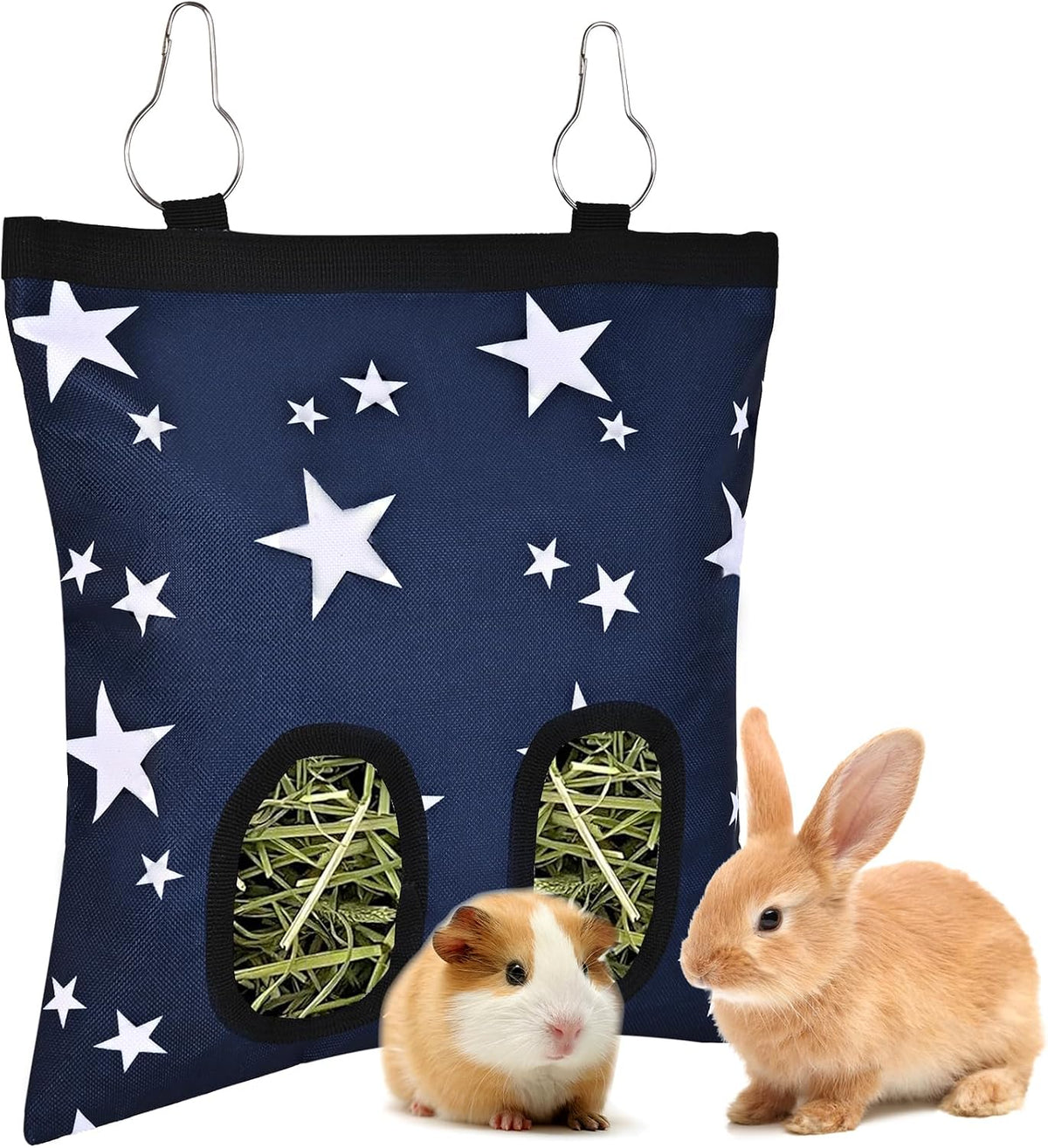 Upgraded Rabbits Hay Feeder Bag for Bunny, Guinea Pigs - Blue Star