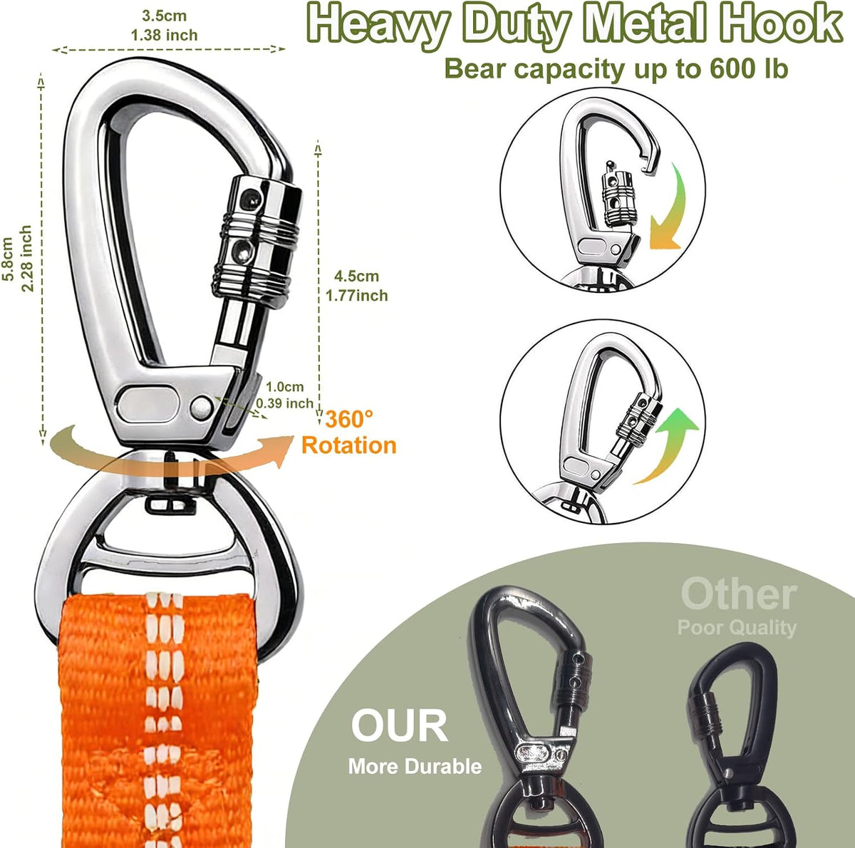 Dog Leash Heavy Duty, Bungee Leash Reflective Car Seat Belt for Dogs Brown – Essentials for Dogs - Oragne - image 2