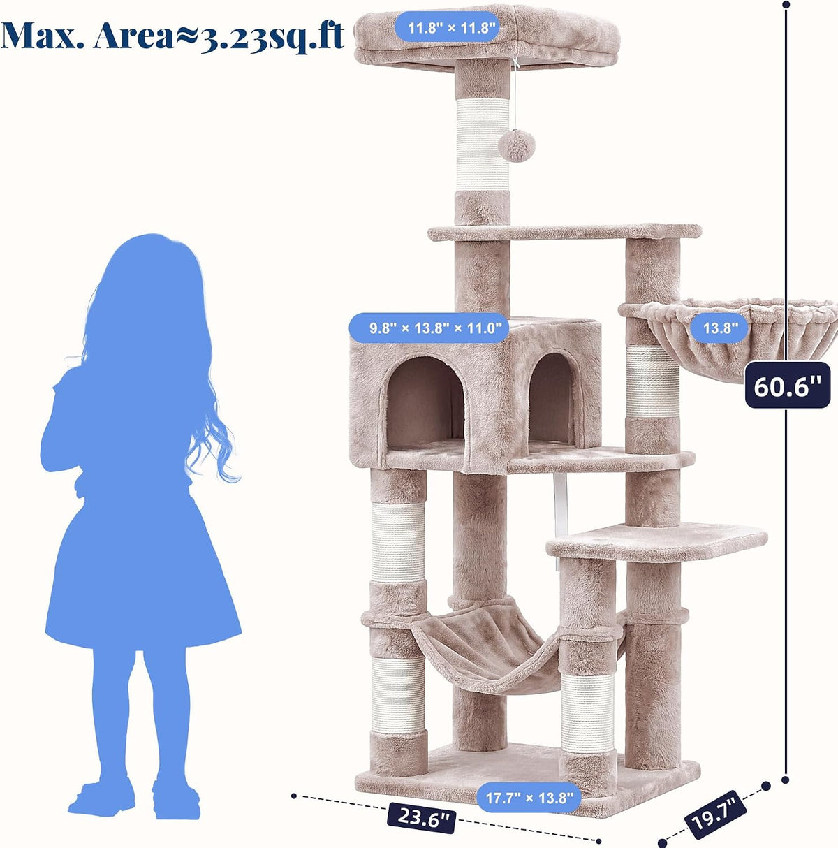 Hey-brother Cat Tree, Multi-Level Sisal Covered Scratching Posts - Muchroom / 60.6 Inches - image 2