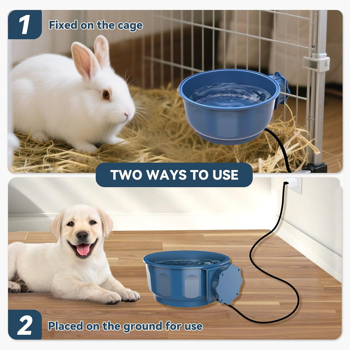 Namsan indoor heated pet water bowl, 0.6 L, hangable with USB power cable - view 3