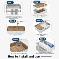 Stainless Steel Sifting Litter Box with Lid, Metal Litter Pan with Scoop for Big Cats Multi Cat, Extra Large Cats Litterbox Odor Control Easy Clean (23*15.4*6.9inch-Without Enclosure, X-Large)